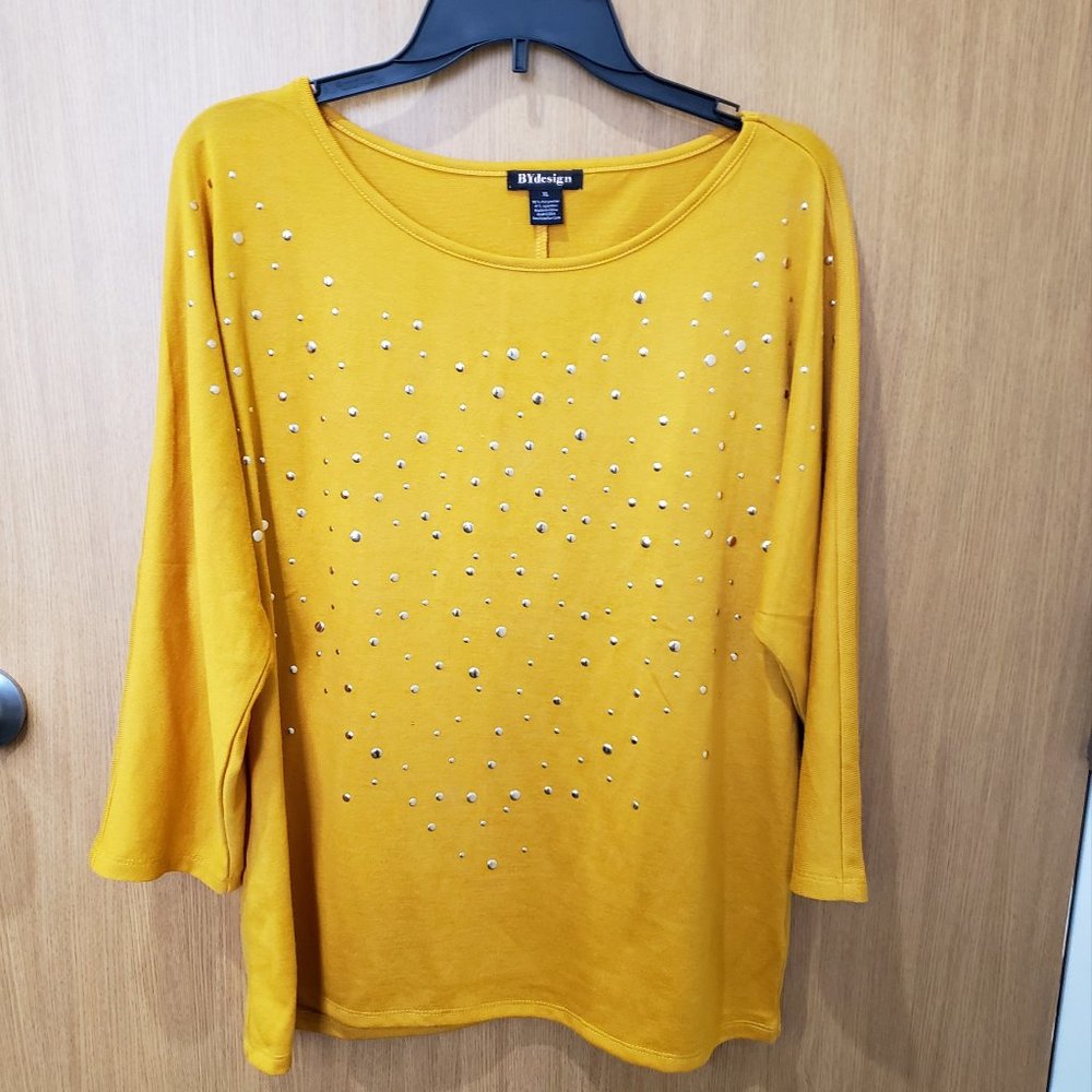 BYdesign embellished stud sweater, XL, Mustard Yellow stud sweater
